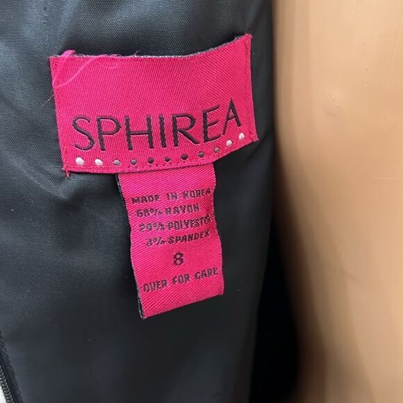 Sphirea Woman’s Dress Sz 8 Black Short Sleeve VNeck Silky Midi Zipper Back - Picture 9 of 10